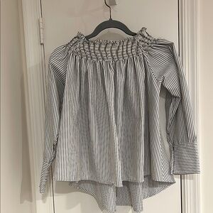 Aqua Black and White Striped Blouse